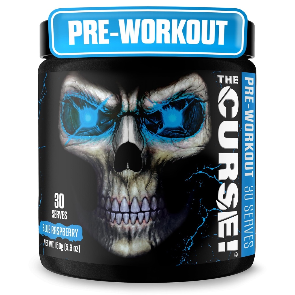 JNX SPORTS Förbannelsen! För träningspulver för män och kvinnor, koffein, beta-alanin, kreatin, L-citralin, 30 portioner, blå hallon smak - öka energi, styrka och fokus