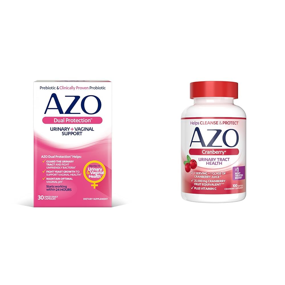 AZO Dual Protection | Urinary + Vaginal Support * Prebiotic Plus kliniskt beprövade kvinnors probiotiska | Börjar arbeta inom 24 timmar | Icke-GMO | 30 greve & Cranberry Urinary Tract Health Supplement