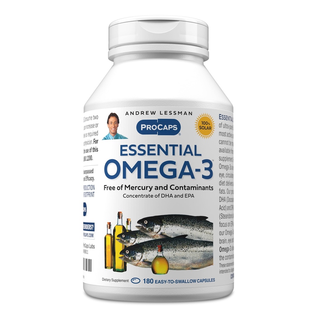 ANDREW LESSMAN Essential Omega-3 Unflavored - 180 Softgels - Ultra-Pure, High Potency Omega-3 Oils. High DHA, No Stomach Upset, No Contaminants, No Mercury. Small Easy to Swallow Softgels