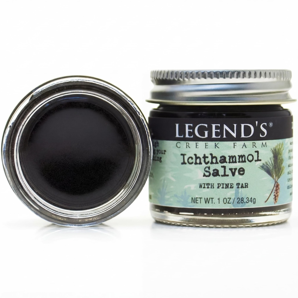 Legend's Creek Farm Herbal Salve - Healing Ointment med 20% Ichthammol Drawing Salve - Natural Balm för Stings, & Splinters - 1 uns - Handgjord i USA (Ichthammol Pine Tar)