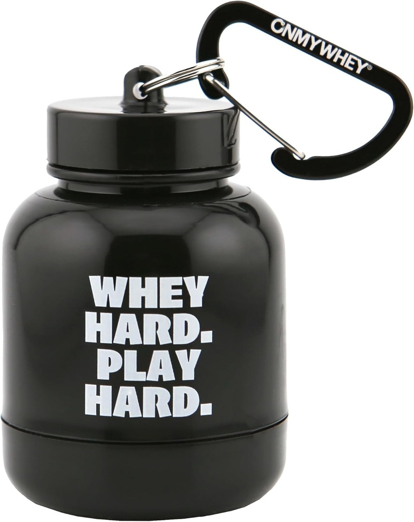 ONMYWHEY - Protein Powder & Supplement Funnel Keychain, Portable To-Go Container för gym, träning, fitness och resor - TSA godkänd, Whey Hard Play Hard