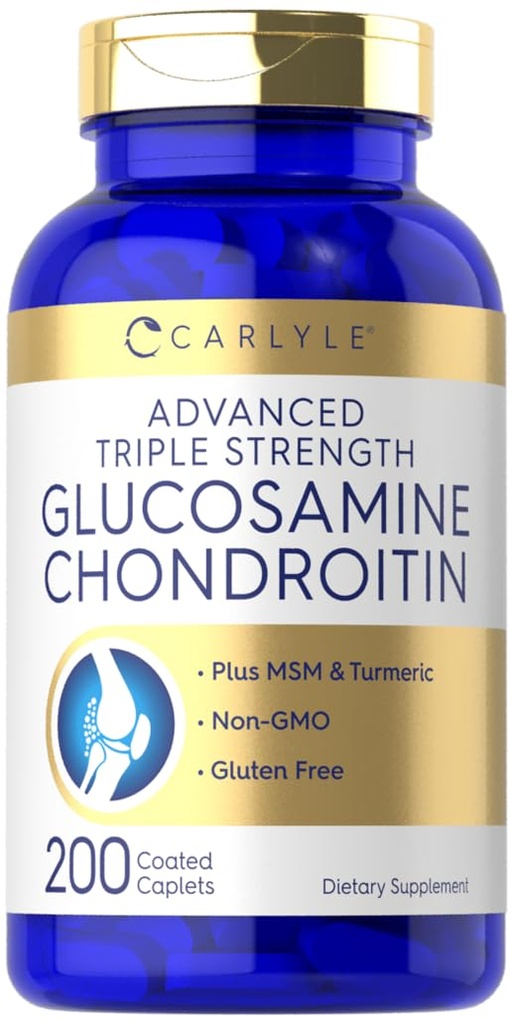 Carlyle Glucosamine Chondroitin MSM Turmeric | 4050 mg | 200 greve | Avancerad Triple Strength Supplement | Non-GMO & Gluten Free
