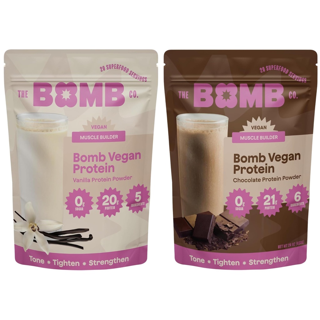 Blender Bombs Bomb Co. Bomb Plant Protein, Chocolate & Vanilla Protein Powder med 21g Protein, Amino Acids, Zero Sugar, Pea Protein, Cocoa, Chia Seeds, Vanilla & Monk Fruit, 40 Srvgs