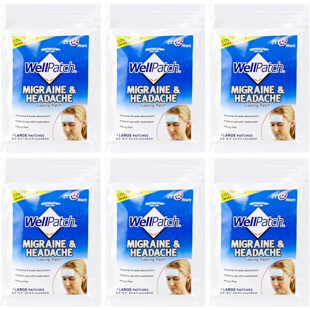 WellPatch Cooling Headache Pads, Migraine 4 Pads i ett paket. (Pack of 6)= 24pads