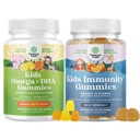 Bundle of Omega DHA Gummies for Kids - Fatty Acids Omega 3 6 9 med vitamin C för hjärna, immunitet och vision och barn Immunity Support Gummies - Utsökt vitamin C med Zink & Echinacea Immune Booster