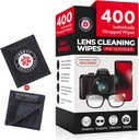 400 Eyeglas rengöringsledningar + Microfiberkläder för glasögon & linser renare | Pre-Moistened, individuellt inslagna, mindre alkoholformel | Linsledningar för glasögon, ögonglasögon, linser och skärmar