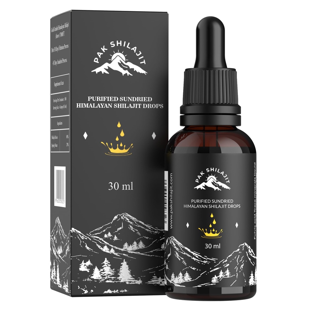 PakShilajit® Sun Dried Himalayan Shilajit Liquid Drops, Most Premium & Organic Gold Graded Shilajit Drops ovan 17000FT (30ML Pack), Rich i Fulvic Acid Humic Acid Natural Supplement