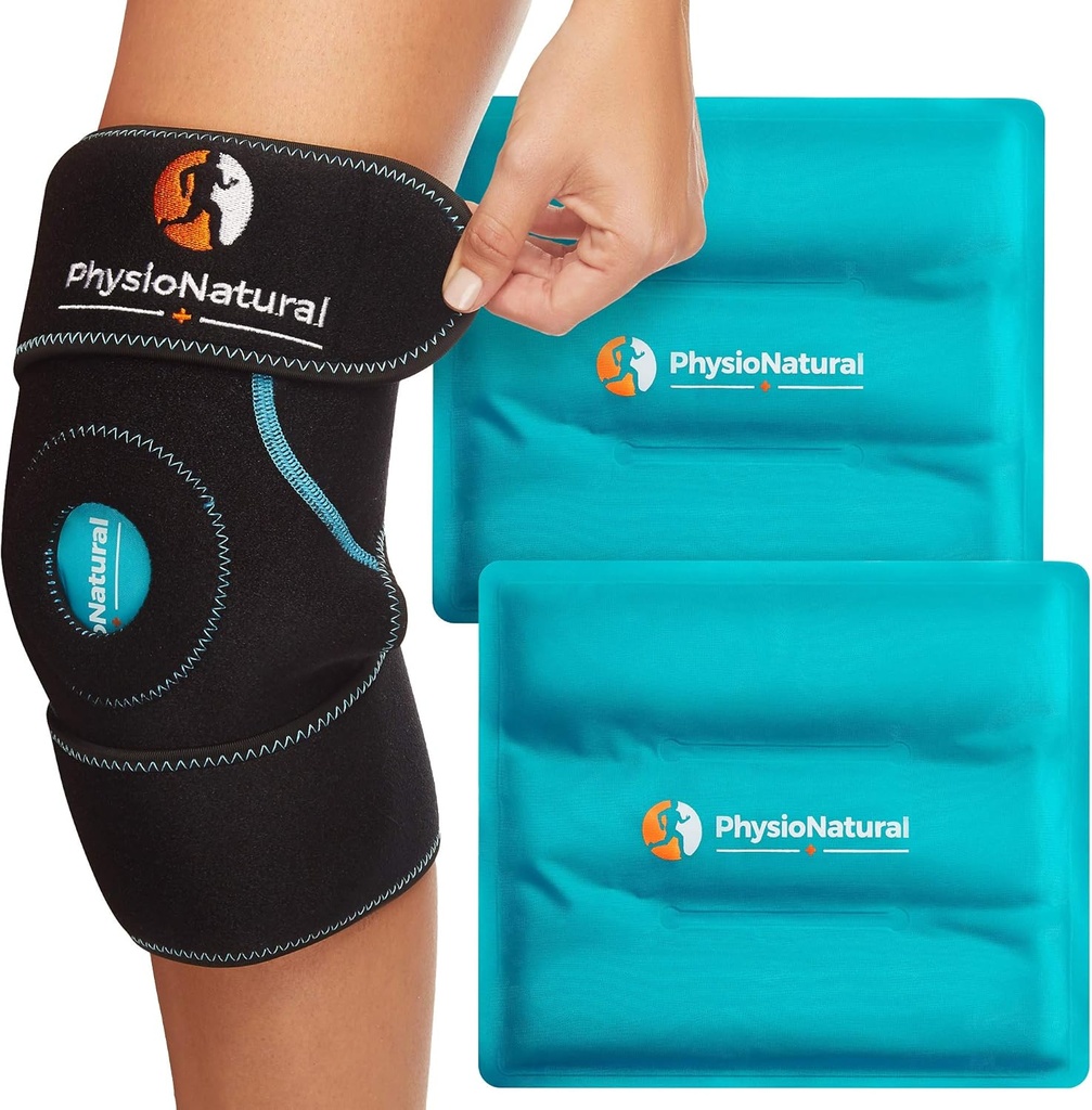 PhysioNatural Ice Pack för Knee Pain Relief, Återanvändbar Gel Ice Wrap för Leg Injuries, Swelling, Knee Replacement Surgery, Cold Compress Therapy för artrit, Meniscus Tear och ACL