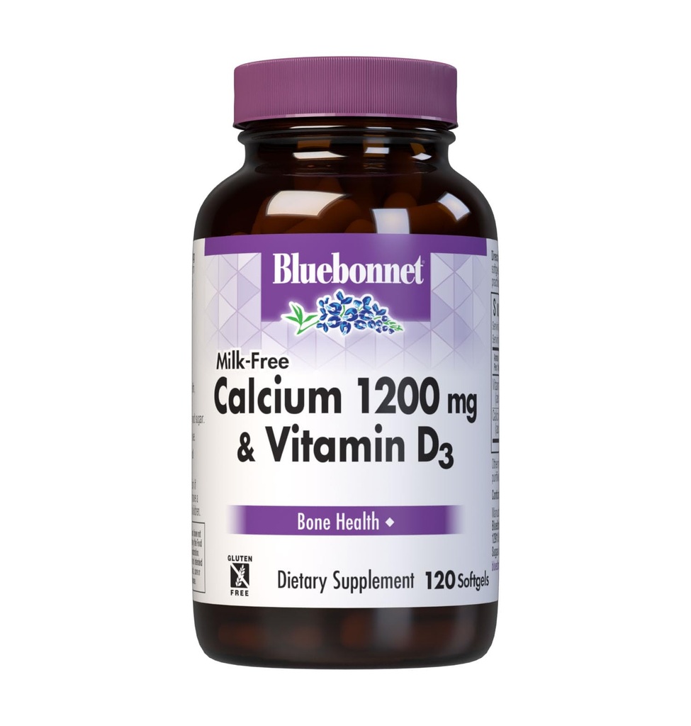 Bluebonnet Nutrition Milk-Free Calcium 1,200 mg Plus Vitamin D3 400 IE - Hög styrka, Maximal Absorption Strong Healthy Bones & Immune Health Support Supplement, Gluten-Free, Dairy-Free, 120 Softgels
