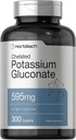 Horbäach Chelated Potassium Gluconate Supplement | 595 mg | 300 Caplets | Vegetarian, icke-GMO, Gluten Free