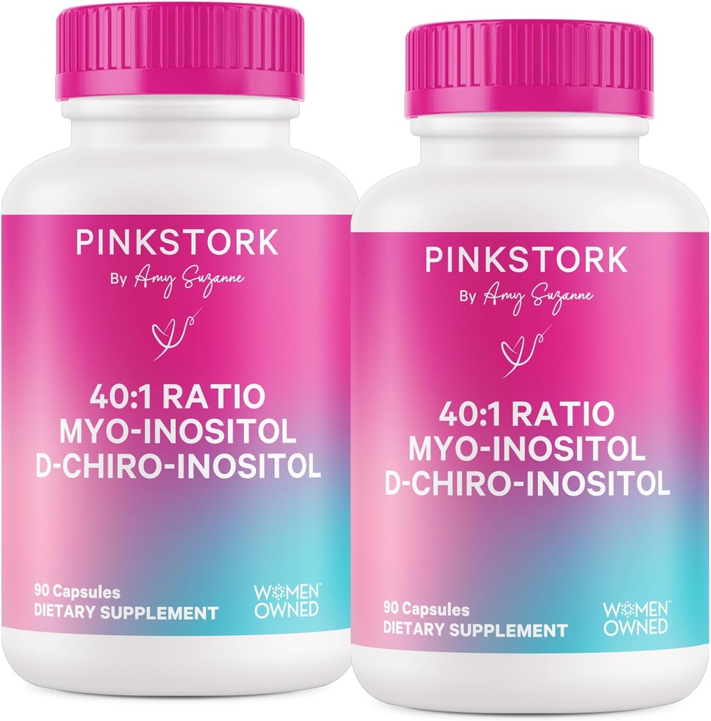 Rosa Stork Myo-Inositol & D-Chiro Inositol Supplement - Hormonal Balance för kvinnor - Ovarian Support - 40:1 Ratio - Fertilitetstillskott för kvinnor - 180 kapslar, 2 månaders leverans