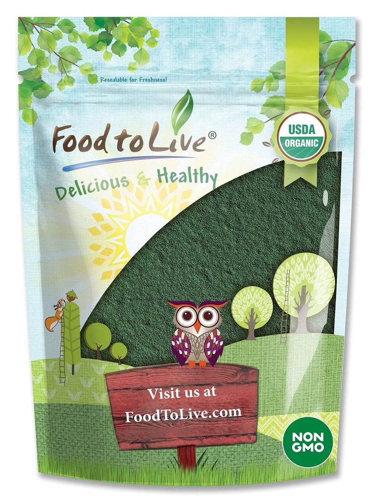 Mat till levande organisk chlorellapulver, 2 pund - Icke-GMO, Kosher, Raw Green Algae, Vegan Superfood, Bulk, Pure Vegan Green Protein, Rich i vitaminer och mineraler, bra för drycker, bruten cellvägg
