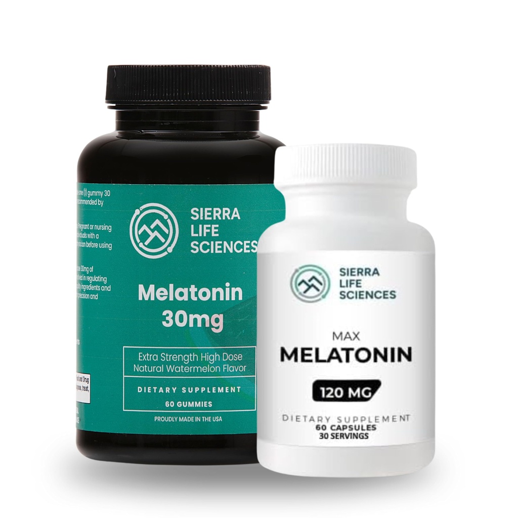 Melatonin Sleep Support Bundle | 30mg Watermelon Gummies & 120mg High-Dose Capsules | Avancerad sömnhjälp för vuxna | Vegan & Non-GMO