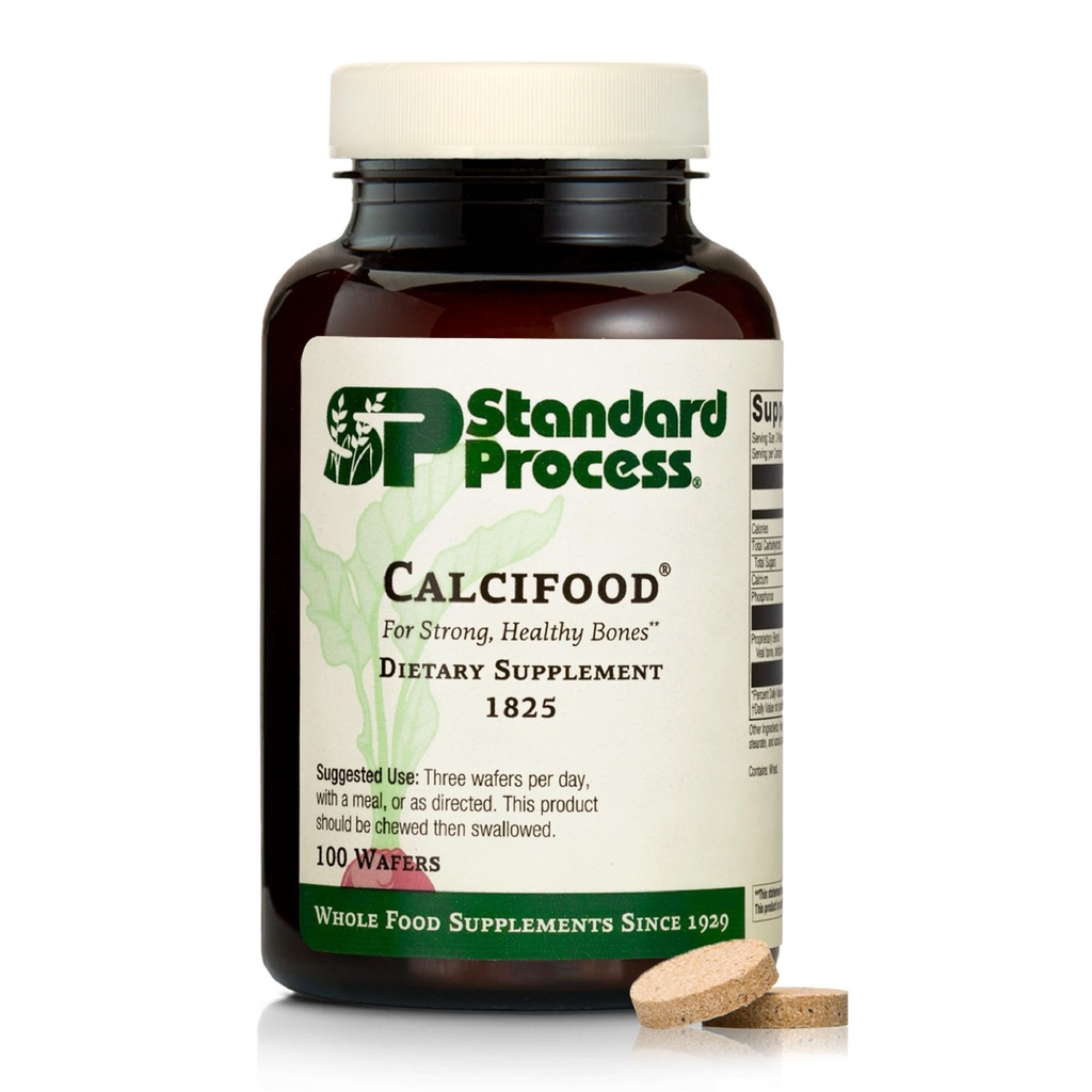 Standard Process Calcifood - Calcium Supplement for Bone Strength & Calcium Absorption - Bone Health Support for Women & Men - Non-Dairy & Non-Soy - 100 Wafers