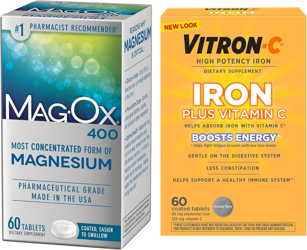 Vitron-C High Potency Iron Supplement, 60ct och Mag-Ox 400 Magnesium Mineral Supplement 60ct