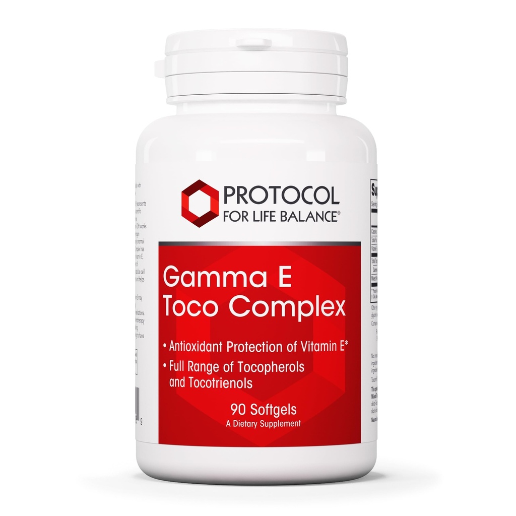 PROTOCOL FOR LIFE BALANCE Gamma E Toco Complex - Vitamin E 300mg - Antioxidant Support - för hjärt-kärlhälsa och hjärnhälsa - med tocotrienoler - Halal & Dairy Free - 90 Softgels