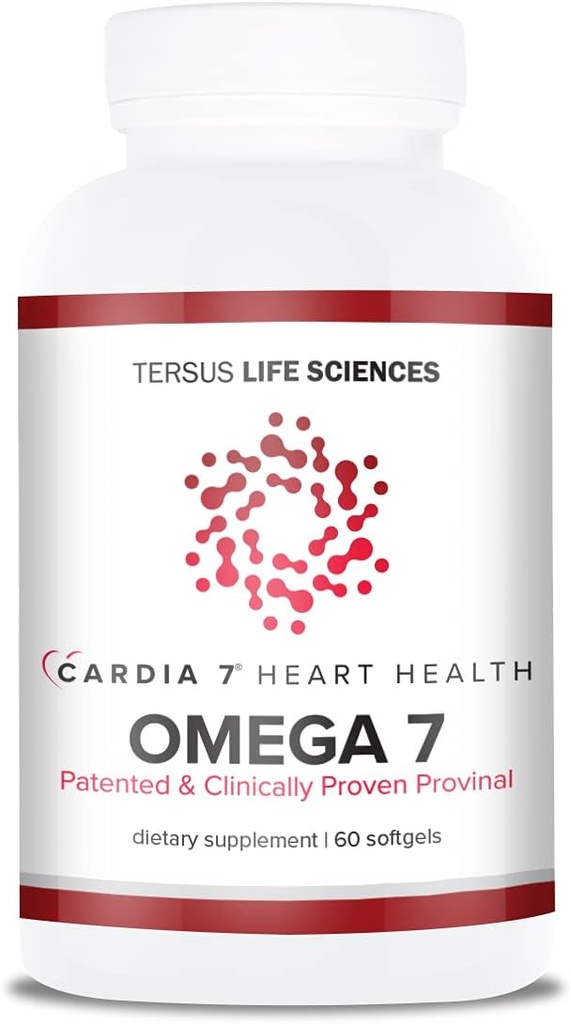 Cardia 7 Hjärt Hälsa Omega 7 - Innehåller Patented Provinal Purified Omega 7 fettsyror - Ingen fisk lukt eller Burp-Back - 60ct Soft Gels