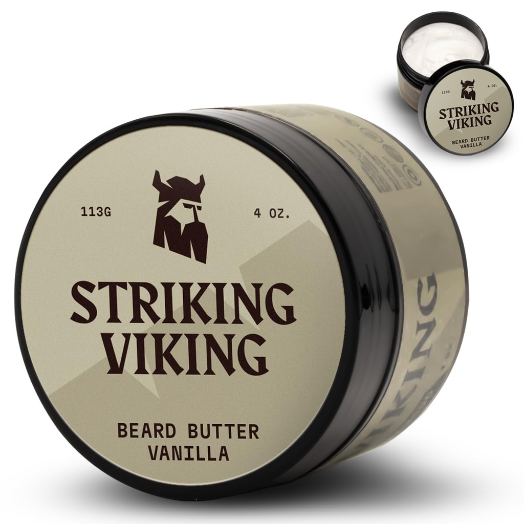 Slående Viking Beard Butter - Icke-Greasy Moisturizer med naturliga ingredienser (Vanilla, 4oz) - Håll ditt skägg Hydrat och uppfriskande