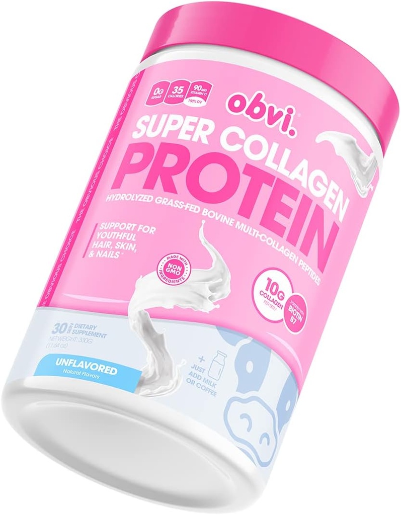 Obvi Collagen Peptides, Protein Powder, Keto, Gluten and Dairy Free, Hydrolyzed Grass-Fed Bovine Collagen Peptides, Supports Gut Health, Healthy Hair, Skin, Nails (Unflavored)