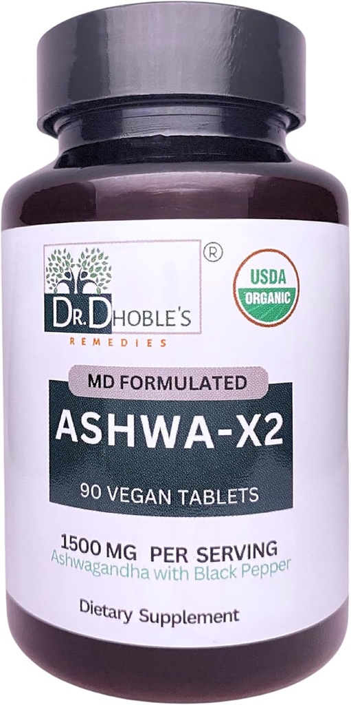 Ashwa X2, Md Formulerade Vegan tabletter med naturliga ingredienser och svartpeppar som ökar biotillgänglighet, 1500 mg, inget extrakt, USDA Organic