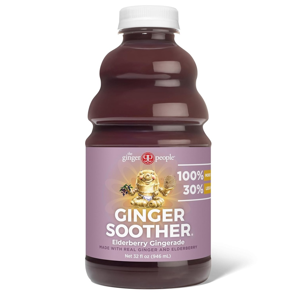 Ginger Soother Elderberry Gingerade - Immune Support, 30% mindre söt, mer ingefära, riktiga enkla ingredienser, Njut av varm eller kall - 32 Fl Oz flaska (Pack av 1)