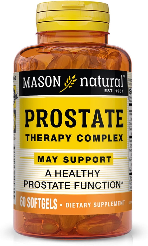MASON NATURAL Prostate Therapy Complex med Saw Palmetto, Nettle Root & Pumpkin Seed Oil - Stöder en hälsosam prostatafunktion *, 60 Softgels