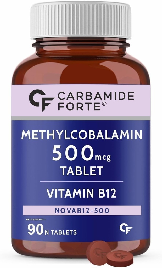 Generisk Rise .Vitamin B12 tabletter 500mcg - Aktiv form av Methylcobalamin B12 Supplement för män och kvinnor - 90 Veg tabletter, Nautral