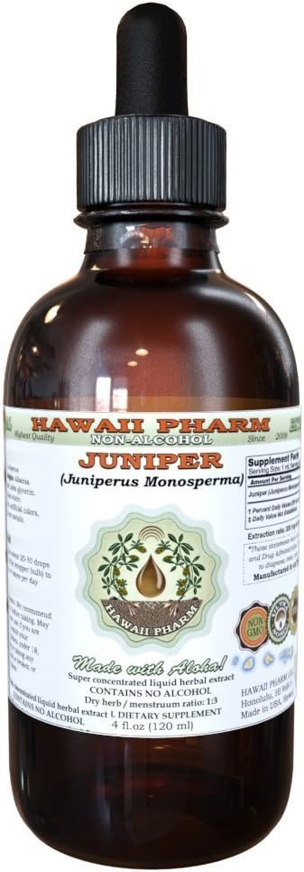 Juniper Alkoholfri flytande extrakt, organisk Juniper (Juniperus Monosperma) Torkade Berry Glycerite Hawaii Pharm Natural Herbal Supplement 4 oz