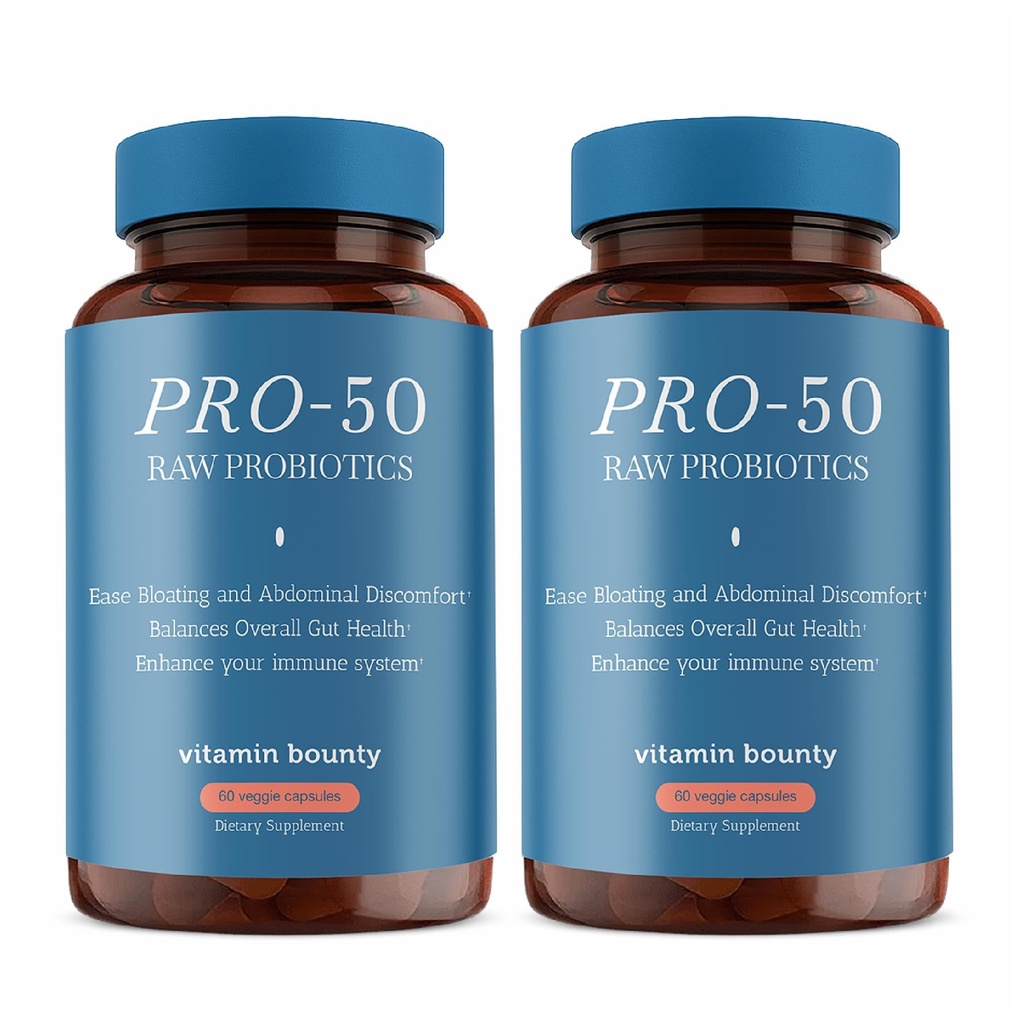 Vitamin Bounty Pro-50 Probiotic 50 Billion CFU - 13 Strain Supplement för Män & Kvinnor + Prebiotika - Digestive Health & Gut Support - Lactobacillus & Bifidobacterium - Försenad frisättning Capsules, 2 Pack