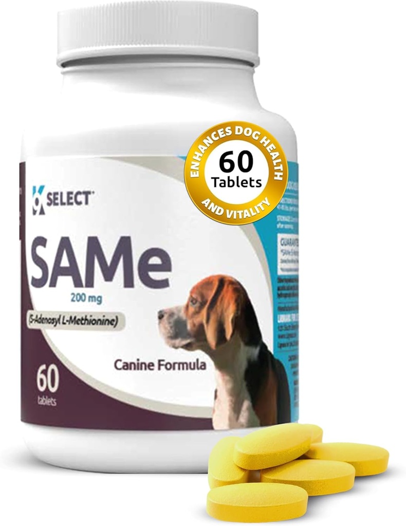K9 Välj SAM-e för medelstora och stora vuxna hundar, 60 tabletter, 200 mg aktiv S-Adenosyl L-metionin, för hundar