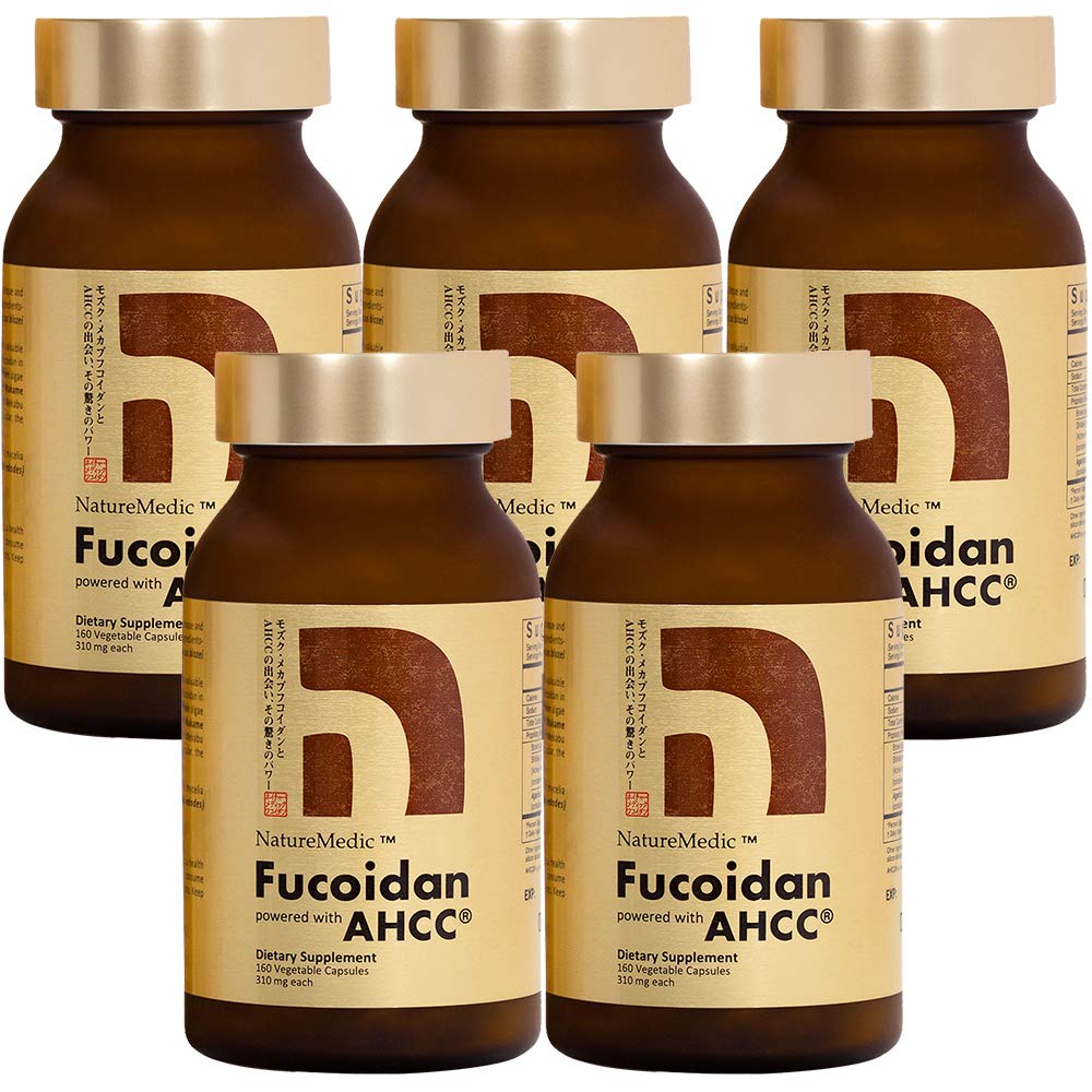 Fucoidan drivs med AHCC® Brown Seaweed Immunity Supplement med hög renhet Organic Mekabu Mozuku Agaricus 5 flaskor - 800 grönsaks kapslar tillverkade i Japan