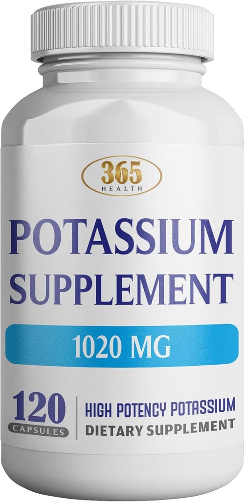 365 Health Potassium Supplement 1020 mg | Potassium Bicarbonate | Non-GMO | Gluten Free | Made in USA | 120 Vegetarian Capsules