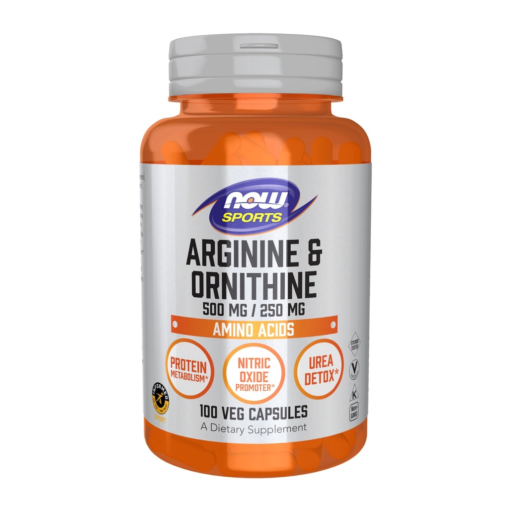 NOW Sports Nutrition, Arginine & Ornithine 500/250 mg, Aminosyror, 100 Veg kapslar