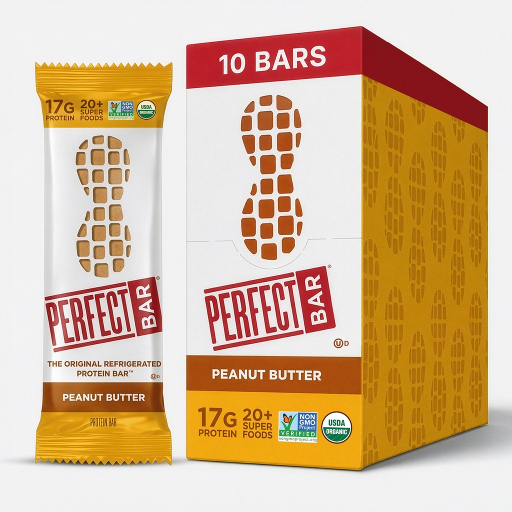 Perfekt bar, jordnötssmör Protein Bar, High Protein, Organic, Gluten Free, Soy Free, Non GMO, No Sugar Alcohols, 2.5 Ounce Bar, 10 Count