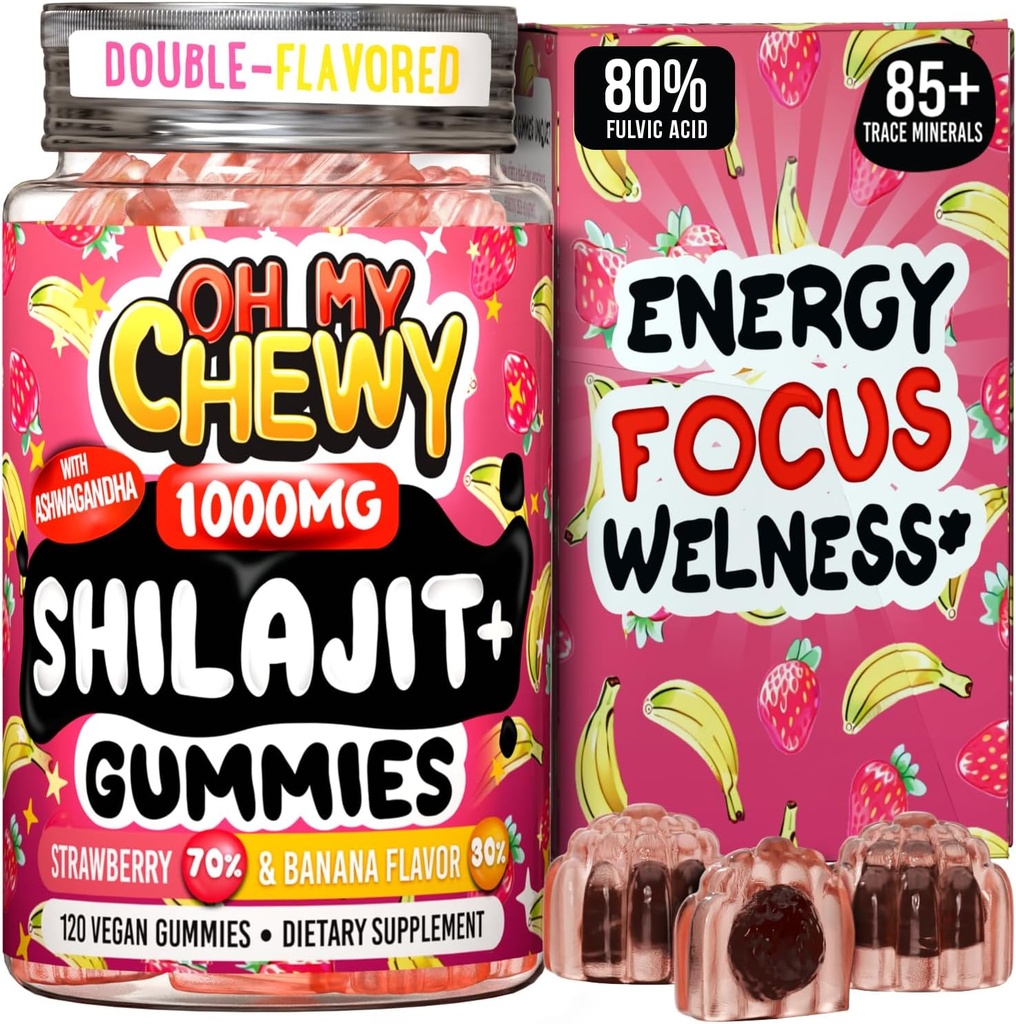 Rena Himalayan Shilajit Gummies - High Potency Gold Grade Resin - Energy Boost och Immune Support för män och kvinnor med Ashwagandha och Shatavari - 120 Gummy - Strawberry & Banana