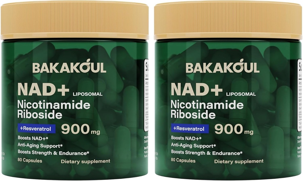 NAD Supplement - Liposomal Nicotinamide Riboside, Resveratrol, Quercetin, NAD Nicotinamide Riboside Resveratrol 900mg, NAD+ Supplement for Men and Women, 80 Capsules 2 Pack