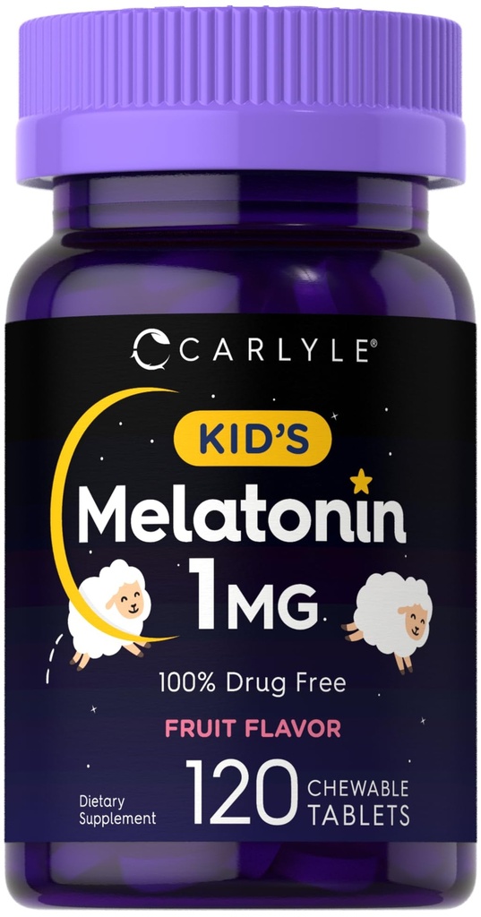 Carlyle Kids Melatonin 1mg | 120 tuggbara tabletter | Frukt smak | Vegetariskt tillskott | Non-GMO, Gluten Free Formel