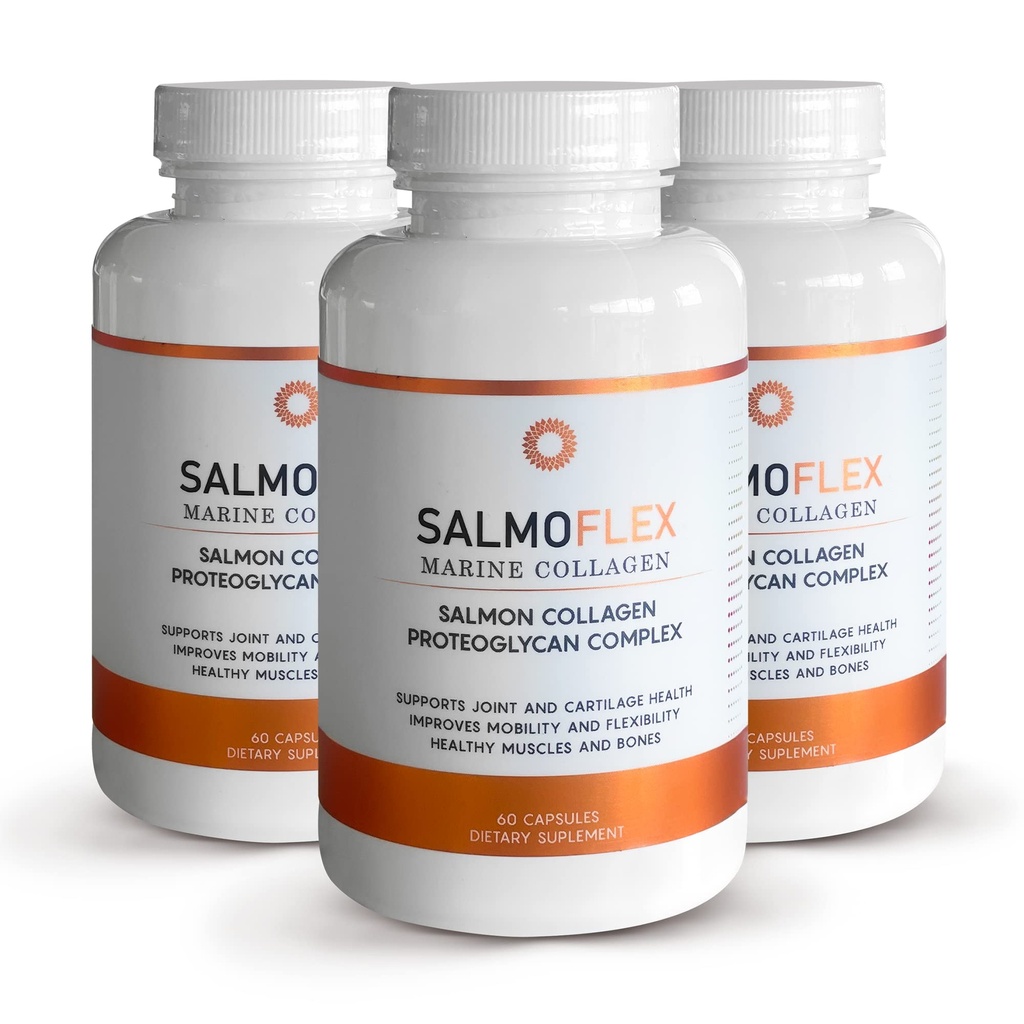 VITASEI Salmoflex Marine Collagen Peptides with Hyaluronic Acid and Vitamin C, D, E - Salmon Collagen Supplement for Bone and Joint - Hair, Skin and Nails Vitamins - 60 Capsules (Pack of 3)