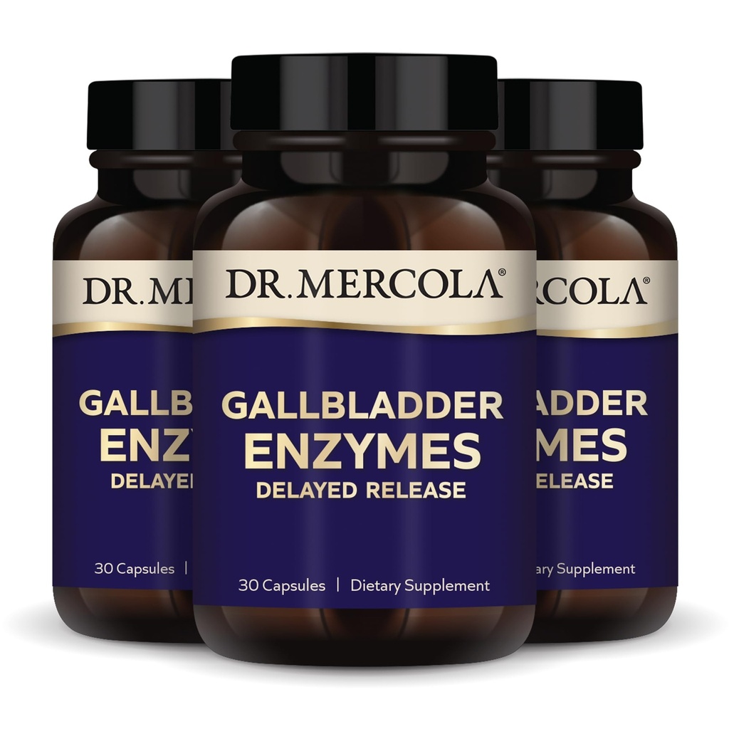 Dr Mercola Gallbladder Enzymes - Gallbladder & Digestive Health Support - Inkluderar Pancreatic Protease, Amylase & Lipase - Non-GMO, Gluten-Free & Soy-Free - 90 Försenade frisättningskapslar (90 portioner)
