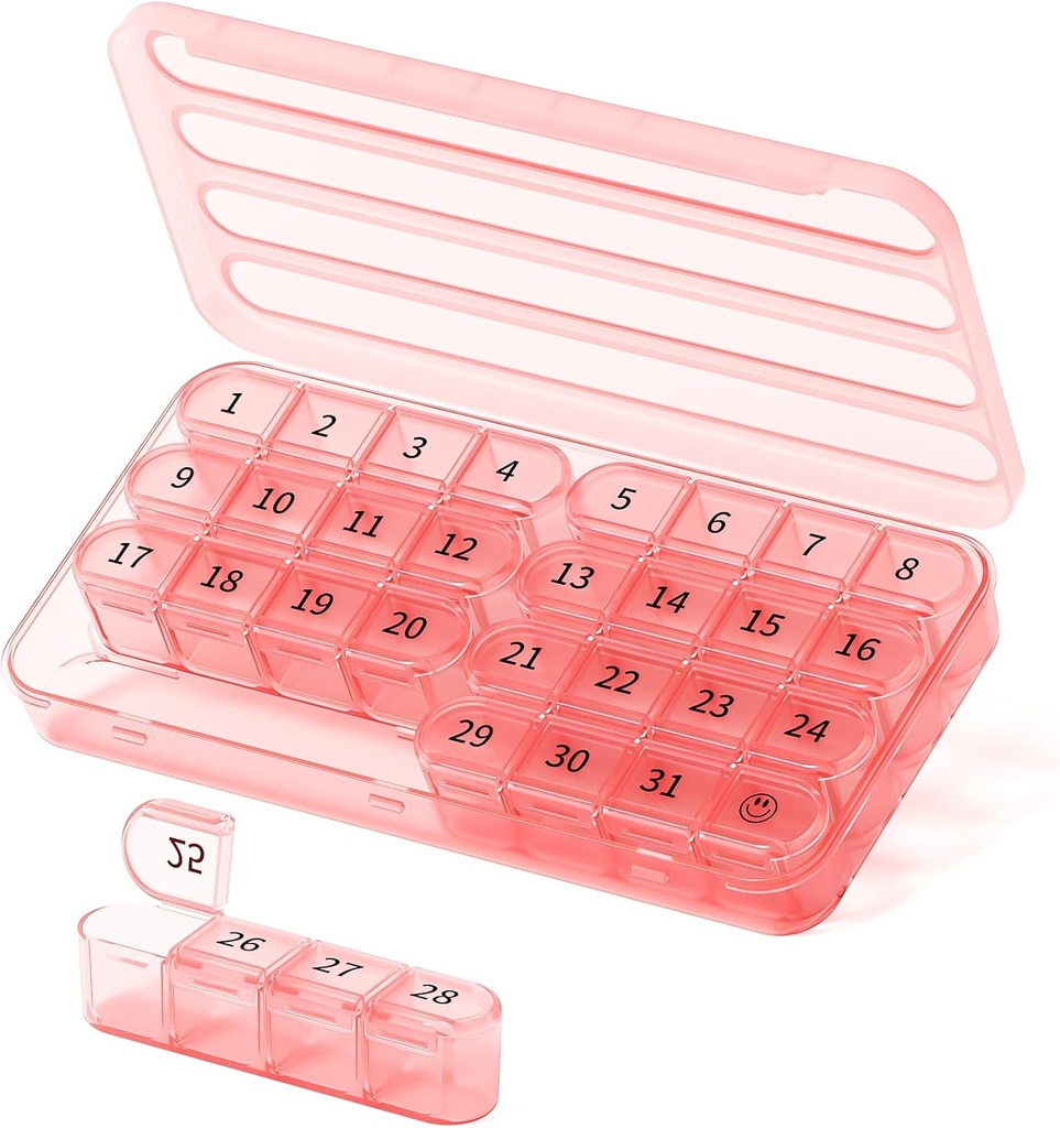 Månatlig Pill Organizer 1 Gång per dag, 30 Dag Pill Box, En månad Pill Case En gång om dagen,31 Dag Pill Holder Medicine Organizer för vitamin, Rosa