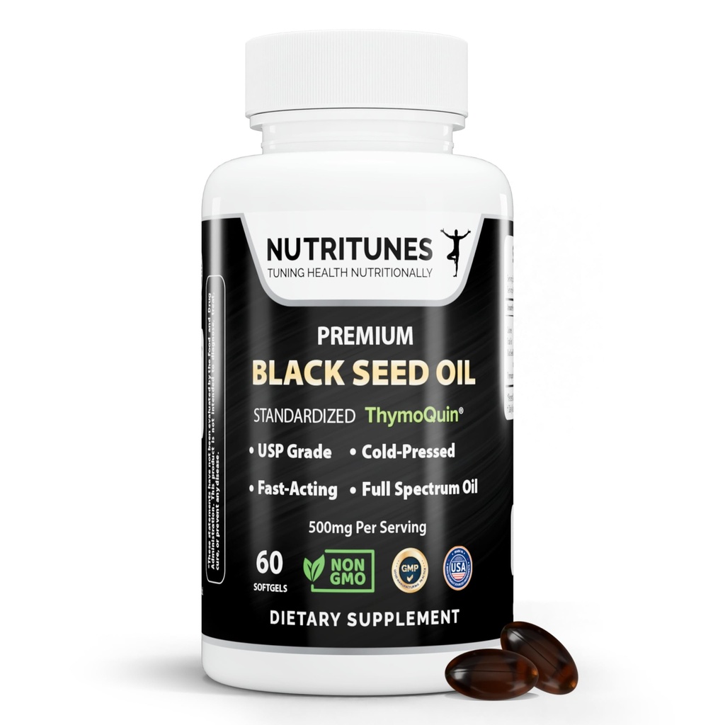 Black Seed Oil 3% Thymoquinone Standardized - Kliniskt Studerad, USP Grade, Cold-Pressed Nigella Sativa ThymoQuin, Non-GMO - 60 Softgels