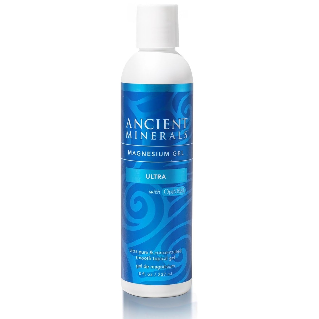 Forntida mineraler Magnesium Gel Ultra med OptiMSM och Aloe Vera - Topical Magnesium Gel Formel med MSM bäst används för massage och aktuell tillämpning (8oz)