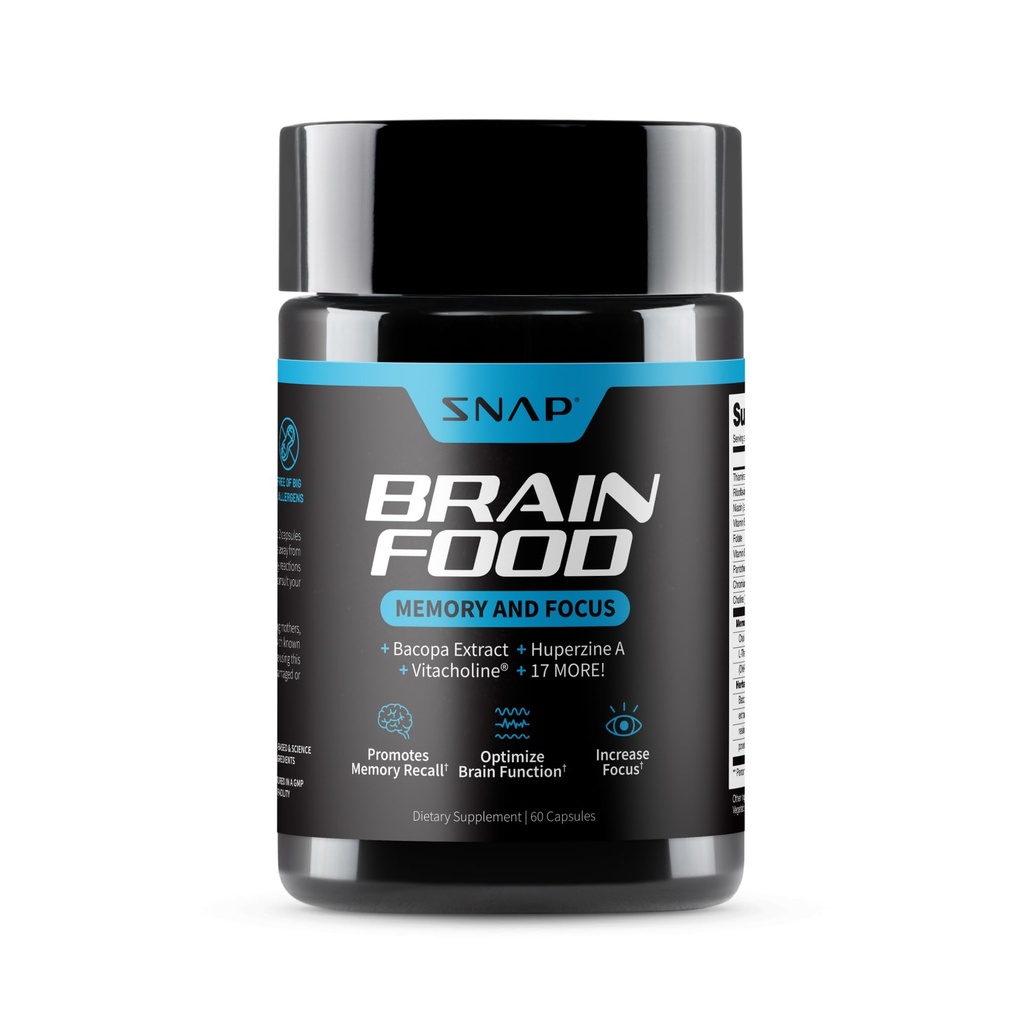 Snap Supplements Brain Booster Nootropics Supplement för Memory, Focus & Clarity, Bacopa Extract, Ginkgo Biloba, 60 kapslar