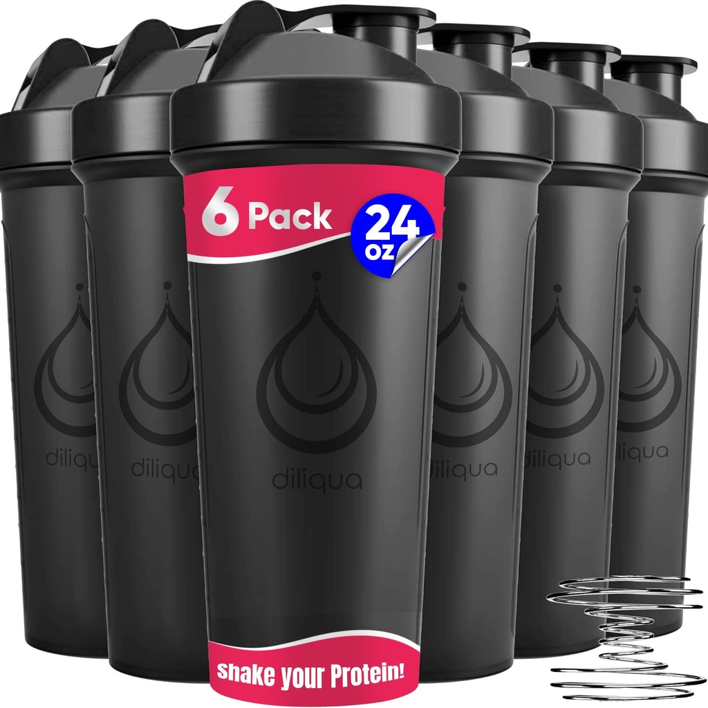 6 PACK, Shaker Bottles med Wire Whisks för proteinblandningar | Leakproof Blender Shaker Bottle Pack | BPA-Free & Dishwasher Safe | 6 24 oz shaker flaskor | Shaker Cups för skakar
