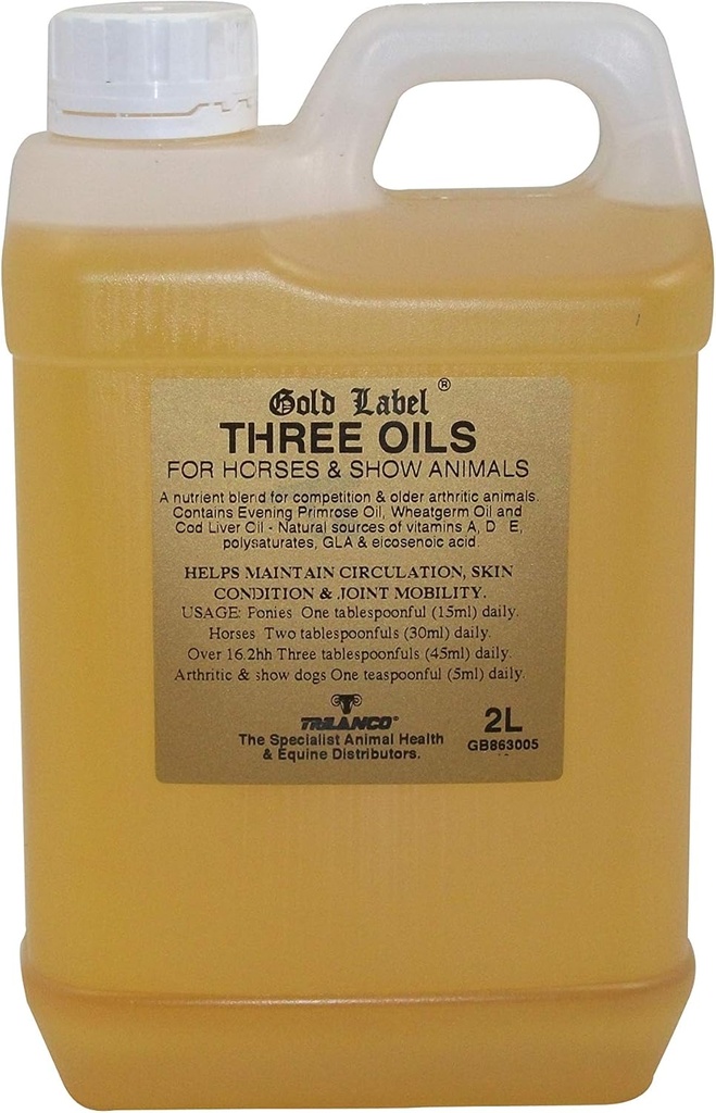 Tre oljor, Horse Supplement, Gold Label, Cod Liver Oil, Evening Primrose Oil, Wheatgerm Oil, 2 Litres