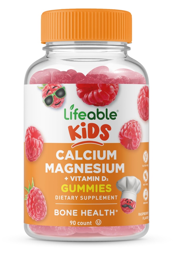 Livliga barn Calcium Magnesium och vitamin D Gummies | Great Tasting Kids Calcium Gummies | för tand och benhälsa | Benstyrka kosttillskott för barn | 90 Gummies