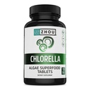 Zhou Chlorella tabletter - Chlorella Supplement, Chlorophyll Vitamins, Pure Green Algae Superfood, Nutrient Rich Super Food Pills, Broken Cell Wall - 120 Vegan tabletter