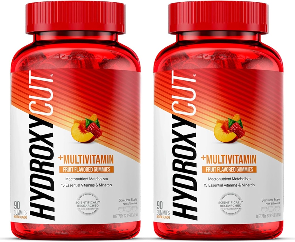 Hydroxycut Gummies (Pack of 2) - 99% Koffeinfri - Metabolisera kolhydrater, proteiner och fetter - Inkluderar 15 viktiga vitaminer och mineraler - för kvinnor och män