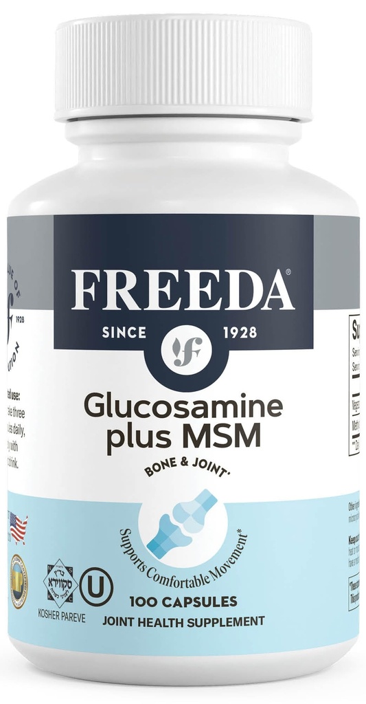 FREEDA Glukosamin MSM - Vegan Gemensam Flexibilitet & Mobilitet Tillägg - Vegetarisk Glukosamin Utan Shellfish - Stöder Gemensamma Funktion - Tredjepartstestade - (100 kapslar)