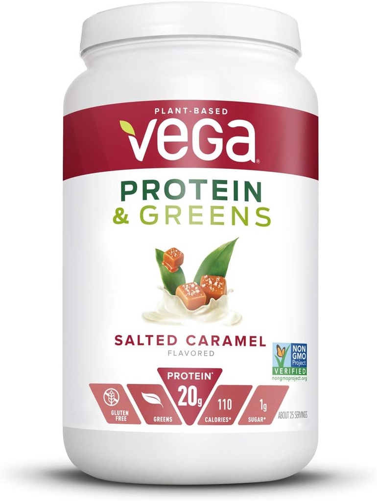 Vega Protein och gröna, Salted Caramel, Vegan Protein Powder, 20g Plant Based Protein, Low Carb, Keto, Dairy Free, Gluten Free, Non GMO, Pea Protein för kvinnor och män, 1,7 pund (25 portioner)